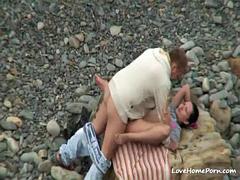 Kinky amateur couple having hardcore sex on the beach: Brunette, Public  Doggy Porn