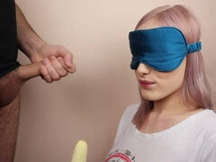 Petite step sister got blindfolded in fruits game