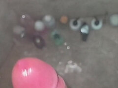 아마추어, 화장실, 큰 음경, 사정 샷, 수음, 혼자