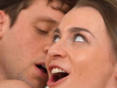 Josephine Jackson takes cum on her big natural tits after sucking and riding lover's cock