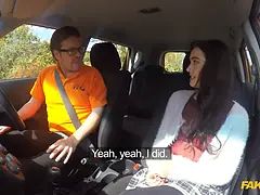 Fake driving school - nineteen year senior dark haired learner entices instructor in car xxx romp