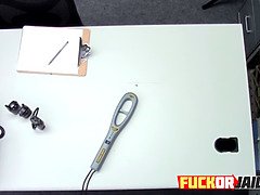 Fit cop is banging a petite teen in his office after arresting her.