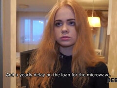 Russian teen takes on massive debt with rough sex & closeup view