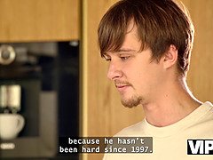 Una Fairy with natural tits goes wild sucking and fucking her BF's old man