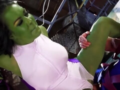 She-Hulk blows masked man and gets fucked missionary style