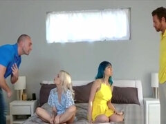 Two teen 18+ Daughters Swap Fuck Their Step dad's As Punishment