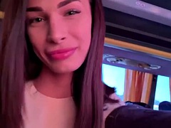 Milking and eating cum in a real bus