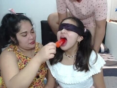 Stepmother initiates threesome with her stepdaughter, amateur Latina enjoys big cock and cum-in-mouth action