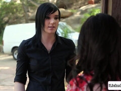 Petite brunette facesitting lesbian babe