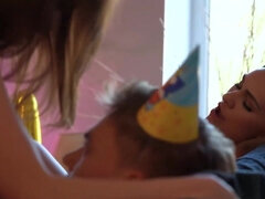 Brunette slut's wild passion erupts in a daring dorm birthday romp.