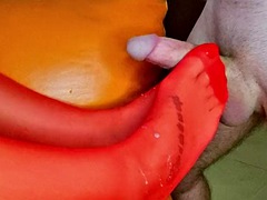 Enthousiasteling, Sperma shot, Europees, Voeten, Handbeurt, Hakken, Panty, Tatoeage