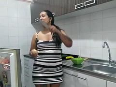 Casual playing with a cucumber