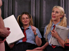 Uniform femdom enjoys tugjob