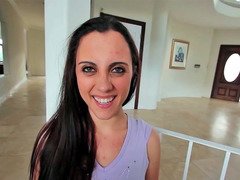 Pik sutte, Brunette, Sædskud, Sød, Komme på ansigtet, Håndjob, Mand, Lille kvinde