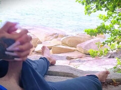 Beach Handjob Surprise Cumshot - Amateur Couple Outdoor Sex