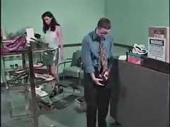 Shoemaker with foot fetish breaks sexy brunette