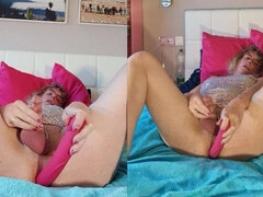 TS Lilly Sophie Fucking Her Ass with Dildo and Try Pump and Cum with Masturbator and Plug in Her Ass