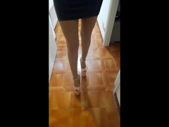 Amateur, Femme couguar, Talons, Italienne, Latex, Nylon, Jupe, Solo