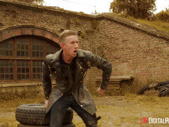 Duży kutas, Blondynka, Obciąganie, Ubrani, Skórzany, Mamuśka, Mama, Na wolnym powietrzu