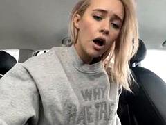 Sexy blonde PrettyKatie having some fun outside