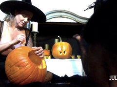 Julia Ann and Jenna Foxx Carve Pumpkins