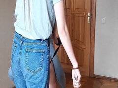 Amateur, Homme nu et filles habillées, Femme dominatrice, Jeans, Chevaucher, Esclave, Plan cul à trois