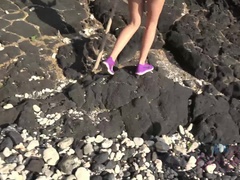 Amateur, Plage, Blonde, Petite amie, De plein air, Petite femme, Pov, Nénés