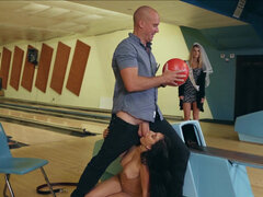Slut Valerie Kay with fake tits gets fucked in bowling alley