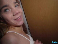 Teen babe gives blowjob in forest