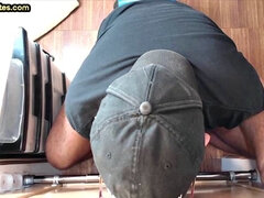 Jockstrap DILF fucked from gloryhole sucked cock