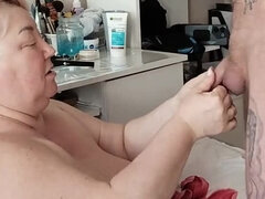 Stepmom sucks my dick deep and takes cum on her big natural tits - Zona901