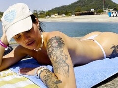 Wild fun at the nude beach with sun, sand, and a big ass girl getting frisky!