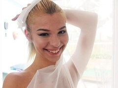 Stunning skinny blonde Sofia Sweet plays with a big vibrator