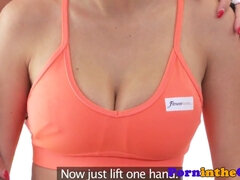 Watch these busty lesbians scissor after a steamy workout session