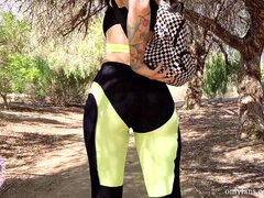 Cosplayer, public flashing, hiking