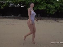 White one-piece transparent when wet swimsuit