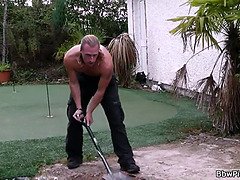 He doggy-fucks blonde plumper after blowjob