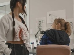 Big booty hottie fucking a new friend on a big bed