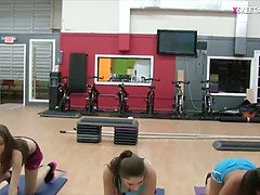 Naughty teens fucked by gym instructor