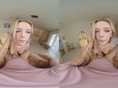 Virtual reality blonde orgasms riding in reverse and cowgirl position