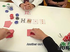 Lilly Bella gets her pussy drilled while her man watches in reality poker game
