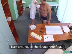 Toned sexy patient cums in nurses mouth on doctors desk