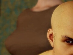 Tredimensionell, Game, Massage, Milf, Mamma, Spanking, Fru