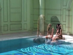 Jessica and Lindsay swimming naked in the pool