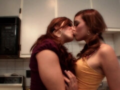 Francesca Le and Melanie Rios have lesbian sex in the kitchen