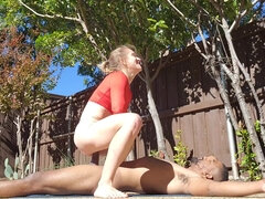 Flexible babe called Trixie gets fucked inside and outside the house
