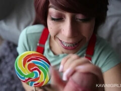 Neighbors Daughter Is Obsessed With Sucking Cock, Eats Cum Off Her Lollipop