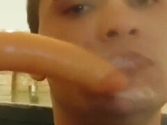 Handsome Student Fucks Himself Hard in the Mouth, Deep Throat, Throat Blowjob