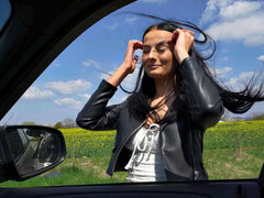 Busty public slut fucked in car by big white dick