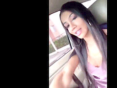 she is a highly horny shemale jacking it in the car and spilled